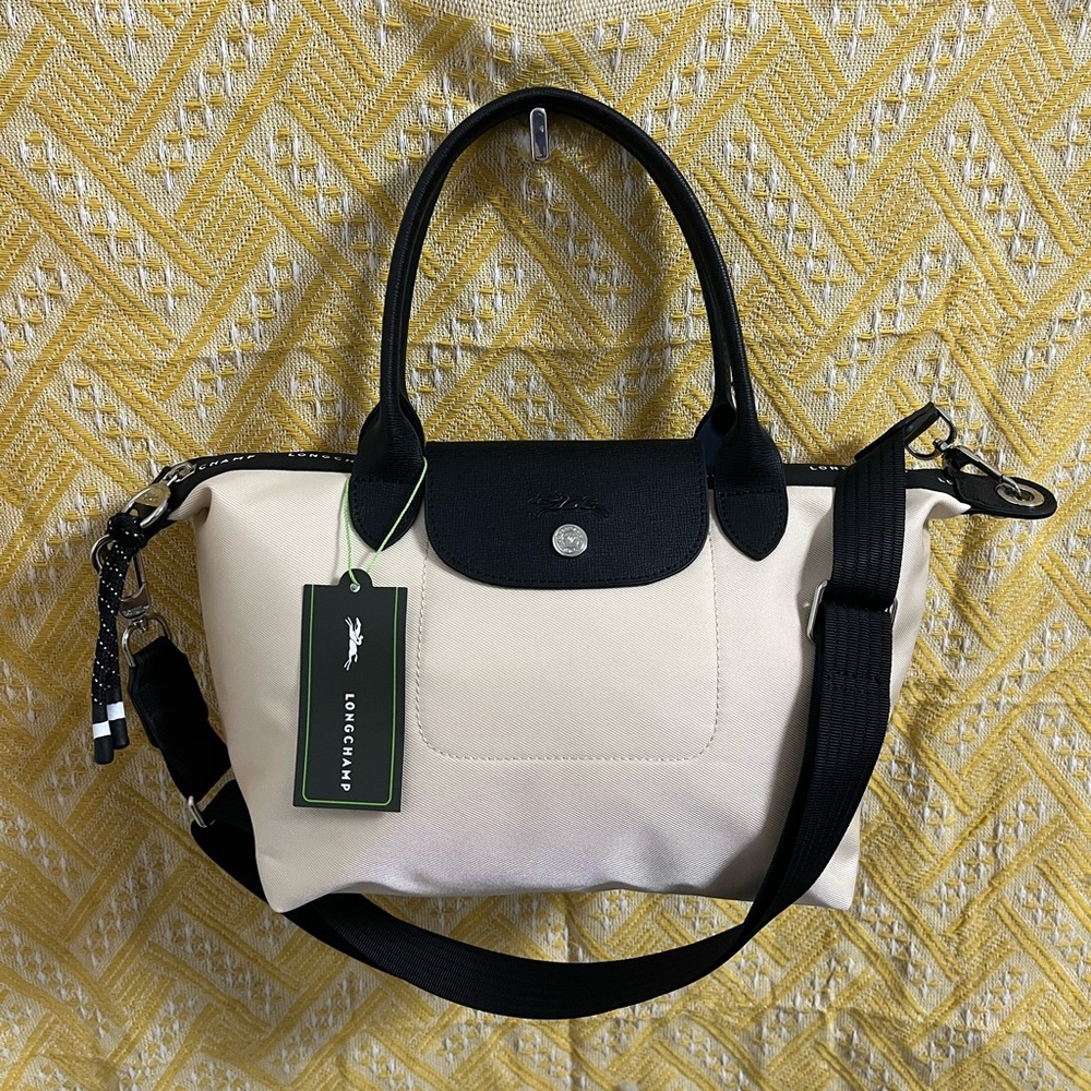 Small Longchamp white tote crossbody bag